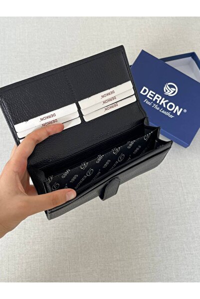 DERKON Black Genuine Leather Polite Women's Wallet