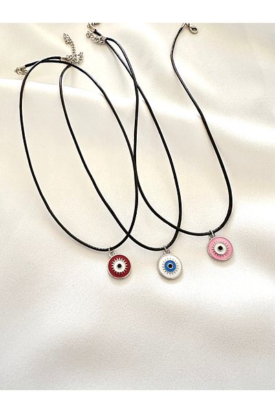 Atelier Çağla Black Eye Evil Eye Faux Leather Necklace
