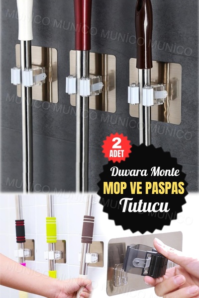 Munico 2 Adet Çok Fonksiyonlu Stand Kanca Paspas Tutucu Duvara Monte Mutfak B...