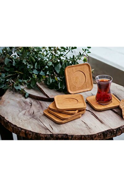 ÇEÇEN HOME طبق شاي خشبي مربع مكون من 6 قطع - قاعدة أكواب وكوب