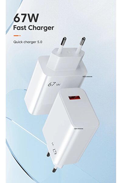 AQUA AKSESUAR Realme C55 ile Uyumlu 67W  Adaptör Hızlı Şarj Özellikli USB to TYP-C  2in1 Set Beyaz