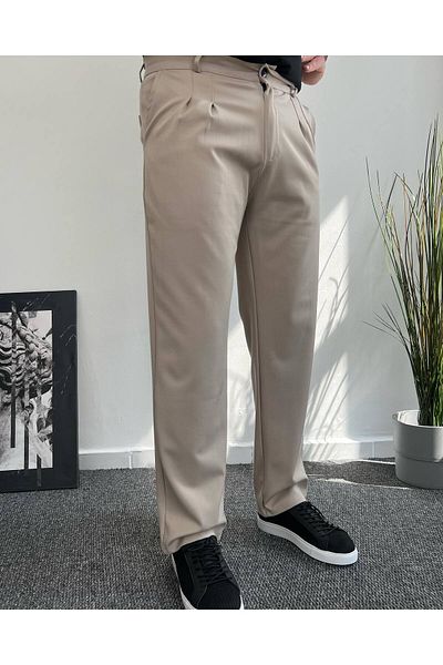 Oliggopol Ανδρικό υφασμάτινο παντελόνι Cream Baggy Fit