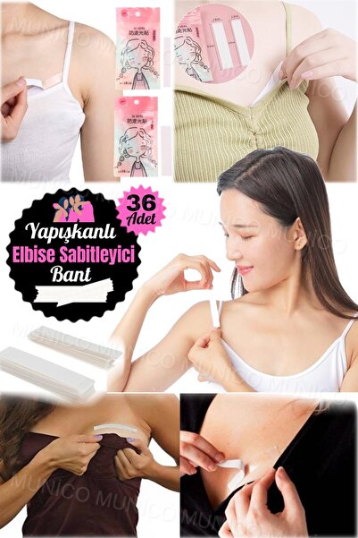 Munico 36 Adet Dekolte Takı Kıyafet Elbise Kaydırmaz Sabitleme Bandı Şeffaf Yapışkan Çift Taraflı Sabitleme