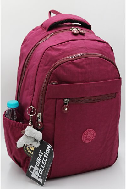 GirayCollection Unisex Claret Red School Backpack - Crinkle Fabric 2300