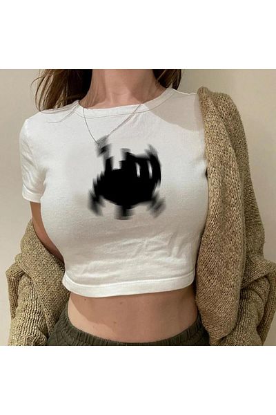 Touz Moda Y2k Black Cat Black Crop Μπλούζα