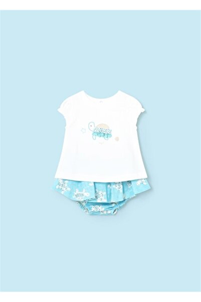 MAYORAL Білий комплект футболки та спідниці для дівчинки - з принтом черепахи...