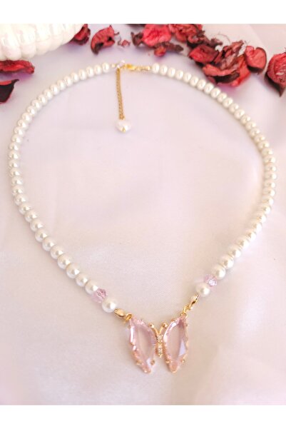 LE&DA Accessory İncili Kelebekli Kararmaz Şık Kolye