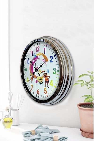 Kasva Concept Gift 40 cm Chrome Metal Children's Wall Clock