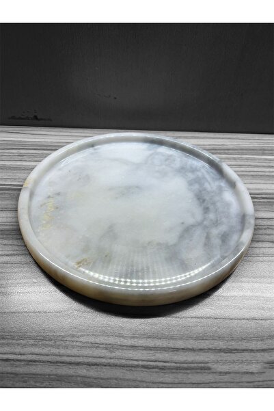 Şahin Marble Doğal Marmara Mermer Yuvarlak Tepsi.  Sunumluk & Banyo Dekorasyo...