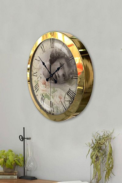 Kasva Concept Gift 36 cm Gold Metal Angel Eyes Wall Clock