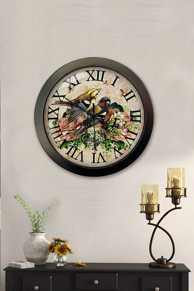 Kasva Concept Gift 36 cm Black Metal Bird Wall Clock