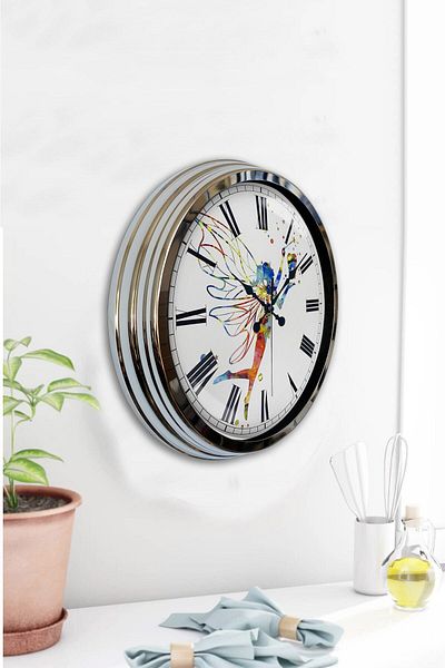 Kasva Concept Gift Decorative 40 cm Chrome Metal Tooth Wall Clock