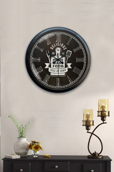 Kasva Concept هدية ساعة حائط مطبخ معدنية سوداء مقاس 40 سم