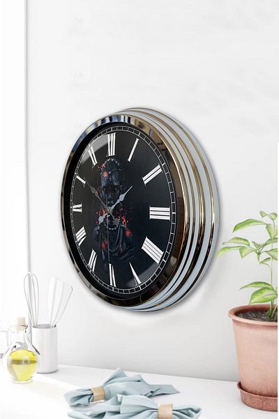 Kasva Concept Gift 40 cm Chrome Metal African Girl Wall Clock Gift
