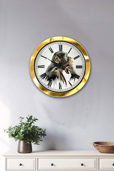 Kasva Concept Gift 36 cm Gold Metal Monkey Wall Clock