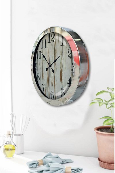 Kasva Concept 36 cm Chrome Metal Asal Number Wall Clock