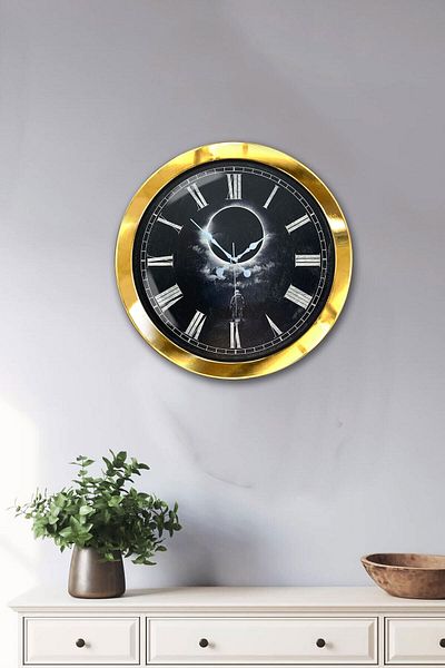 Kasva Concept Gift 36 cm Gold Metal Full Moon Wall Clock