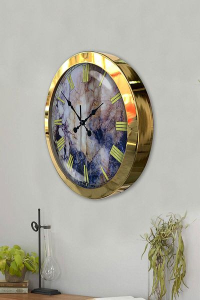 Kasva Concept Gift 36 cm Gold Metal Marble Wall Clock