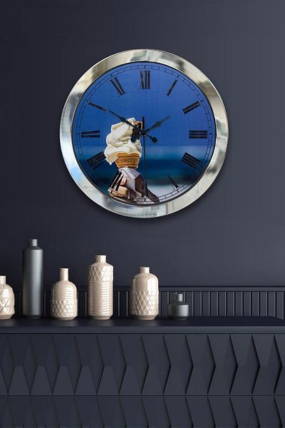 Kasva Concept Gift 36 cm Chrome Metal Ice Cream Wall Clock