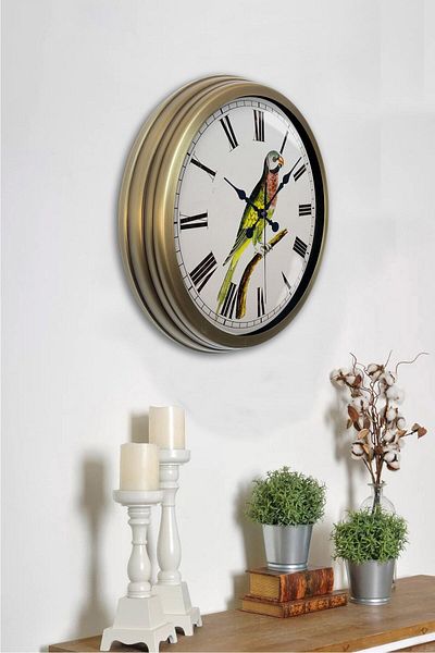 Kasva Concept Gift 40 cm Antique Metal Bird Wall Clock