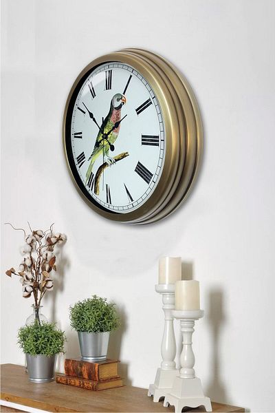 Kasva Concept Gift 40 cm Antique Metal Bird Wall Clock