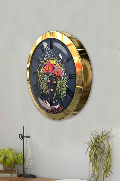 Kasva Concept Gift 36 cm Gold Metal Flowers Wall Clock
