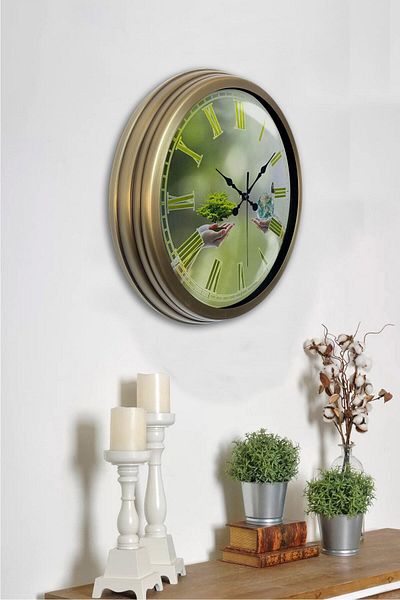 Kasva Concept 40 Cm Tumbled Metal Climate Themed Wall Clock
