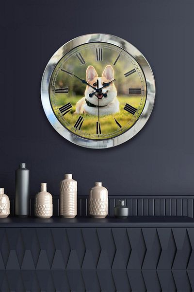 Kasva Concept Gift 36 cm Chrome Metal Dog Wall Clock