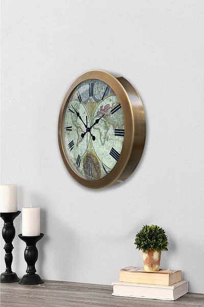 Kasva Concept 36 cm Tumbled Metal Map Wall Clock