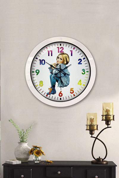 Kasva Concept Gift 36 cm White Metal Young Girl Wall Clock