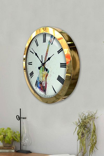 Kasva Concept Gift 36 cm Gold Metal Guitar Wall Clock