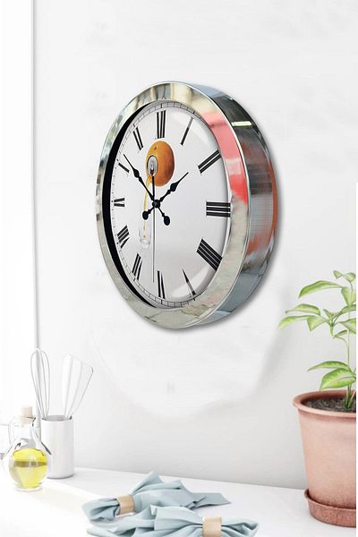 Kasva Concept Gift 36 cm Chrome Metal Orange Wall Clock