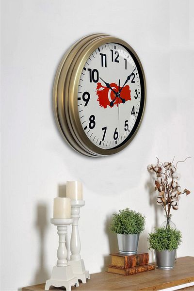 Kasva Concept 40 cm Antique Metal Türkiye Map Wall Clock