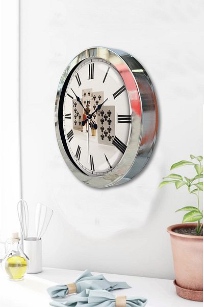 Kasva Concept Gift 36 cm Chrome Metal Playing Card Wall Clock