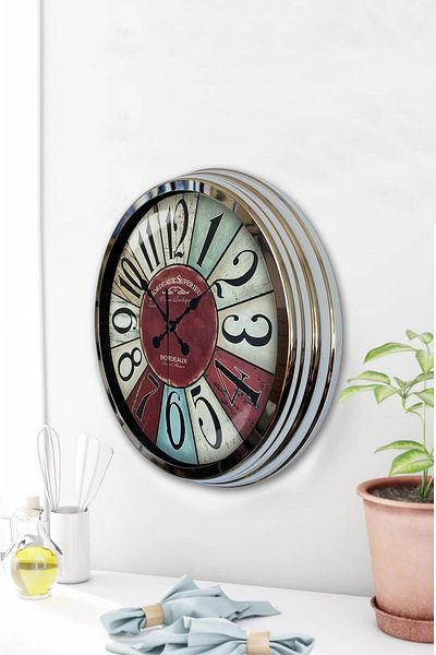 Kasva Concept Gift 40 cm Chrome Metal Bordeaux Wall Clock