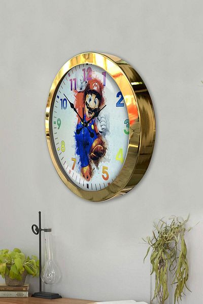 Kasva Concept Gift 36 cm Gold Metal Mario Wall Clock
