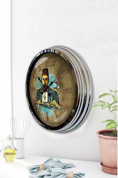 Kasva Concept Gift 40 cm Chrome Metal Abdulhamit Khan Wall Clock Gift
