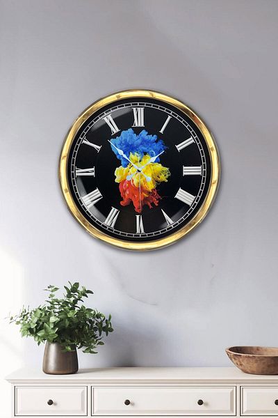 Kasva Concept Δώρο 40 εκ. Χρυσό Μεταλλικό Ρολόι Τοίχου World
