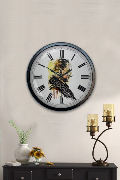 Kasva Concept ساعة حائط خشبية معدنية سوداء مقاس 40 سم