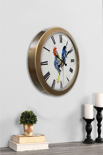 Kasva Concept Gift 36 cm Antique Metal Rooster Wall Clock