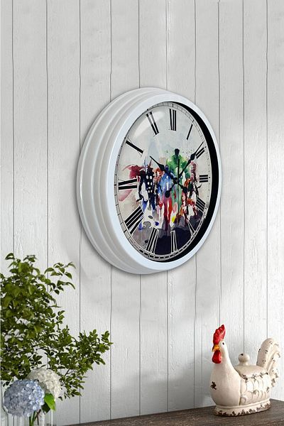 Kasva Concept Gift 40 cm White Metal Super Heroes Wall Clock