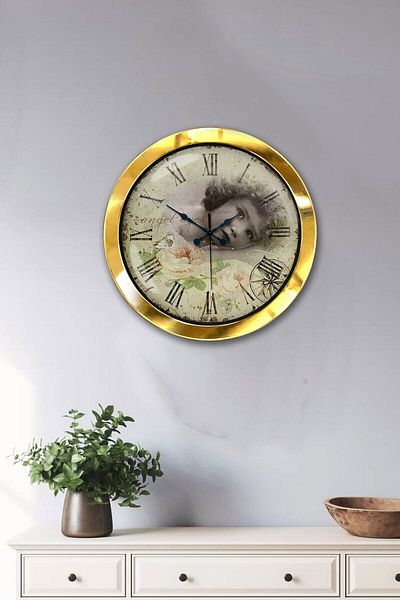 Kasva Concept Gift 36 cm Gold Metal Angel Eyes Wall Clock