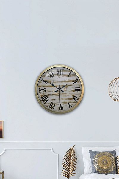 Kasva Concept Yellow Antique Metal Decorative Wall Clock 40 cm