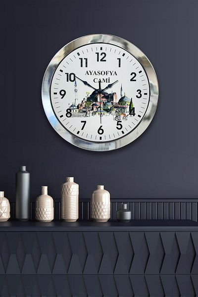 Kasva Concept Gift 36 cm Chrome Metal Hagia Sophia Mosque Wall Clock