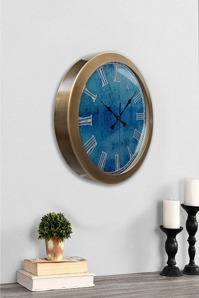 Kasva Concept 36 cm Antique Metal Blue Pattern Wall Clock