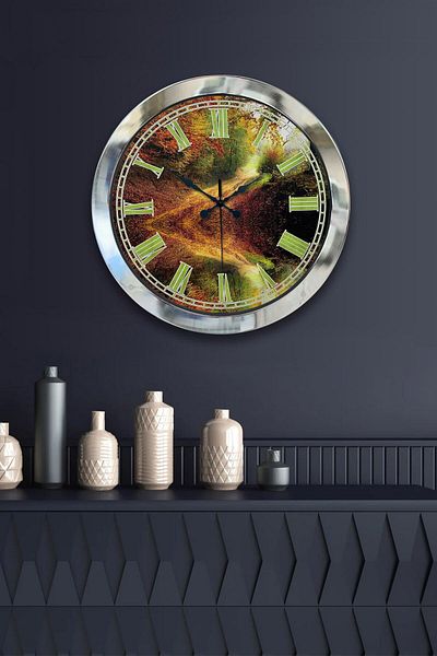 Kasva Concept Gift 36 Cm Chrome Metal Landscape Wall Clock