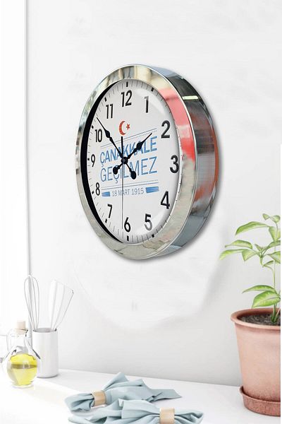 Kasva Concept Gift 36 cm Chrome Metal Çanakkale Wall Clock