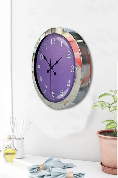 Kasva Concept Gift 36 cm Chrome Metal Purple Wall Clock