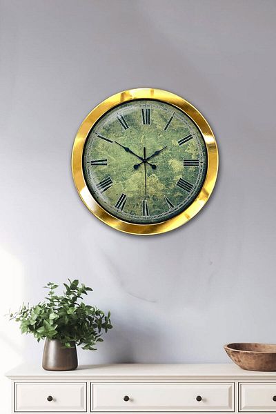 Kasva Concept Gift 36 cm Gold Metal Green Pattern Wall Clock
