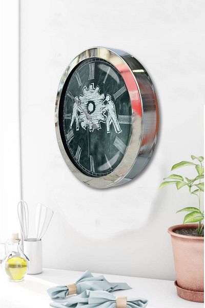 Kasva Concept Gift 36 cm Chrome Metal Wheel Wall Clock
